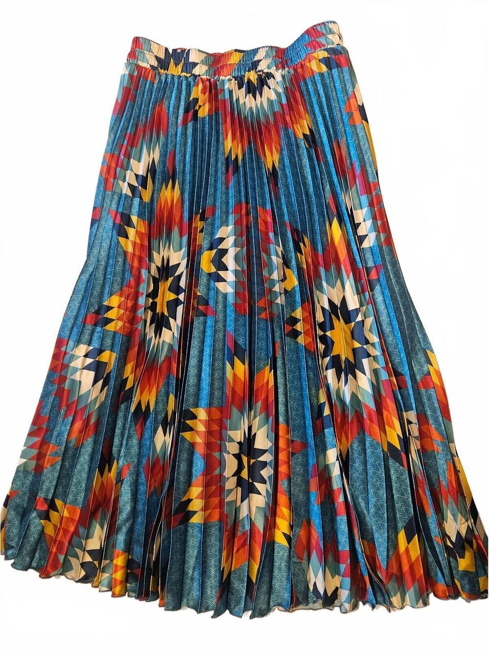 b.Yellowtail Pleated Midi Skirt Vibrant Geometric Star XL Native American Tribal